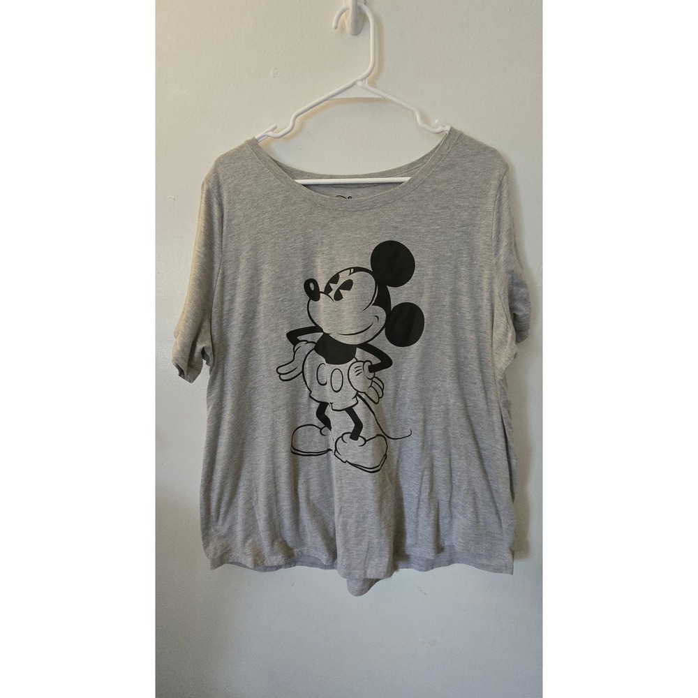 Disney EVRI Mickey Mouse Graphic T-Shirt Gray Womens 1X Short Sleeve Scoop Neck